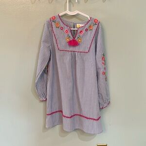 Mini Boden Embroidered Flowered Blue/White Striped- EUC